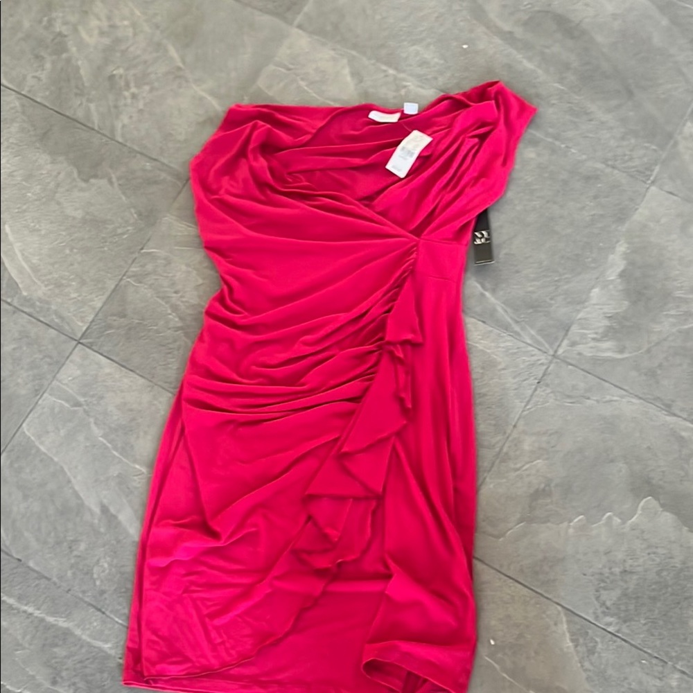 Hot Pink Asymmetrical Ruched Bodycon Dress for Cocktail